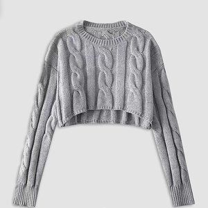 Grey Cropped Knit Sweater